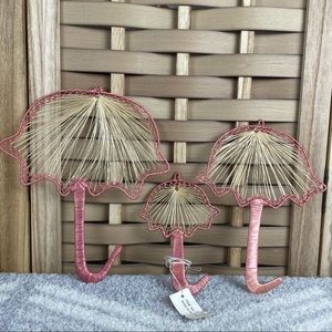 Vintage 3pc Raffia Umbrella Wall Art Made In The Philippines Nursery Office Dorm